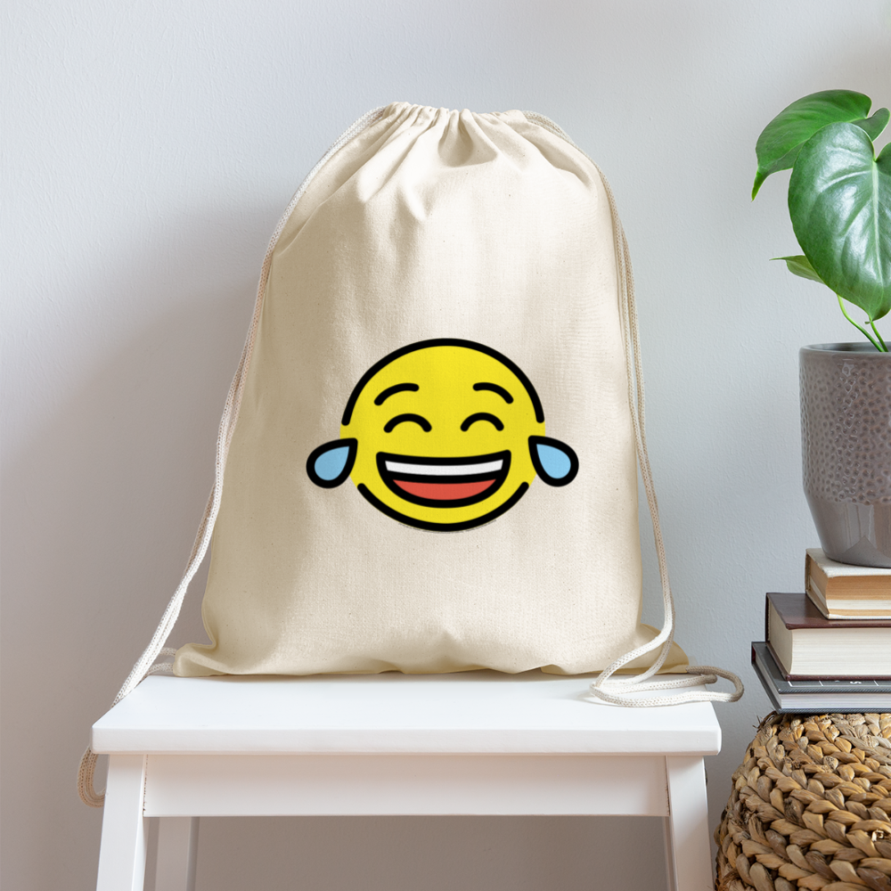 Customizable Face with Tears of Joy Moji Cotton Drawstring Bag - Emoji.Express - natural