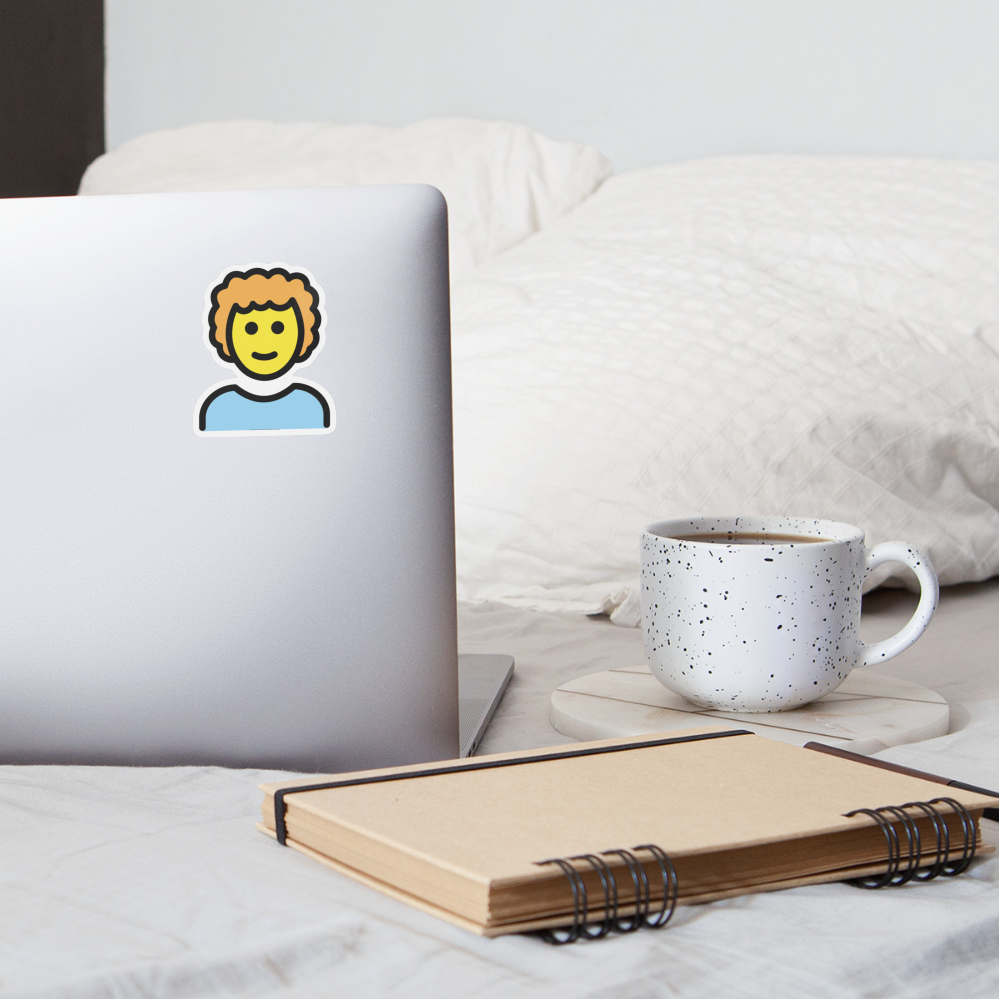 Man; Curly Hair Moji Sticker - Emoji.Express - white matte