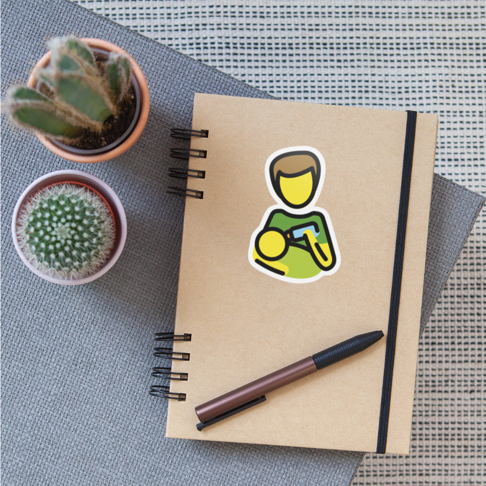 Man Feeding Baby Moji Sticker - Emoji.Express - white matte