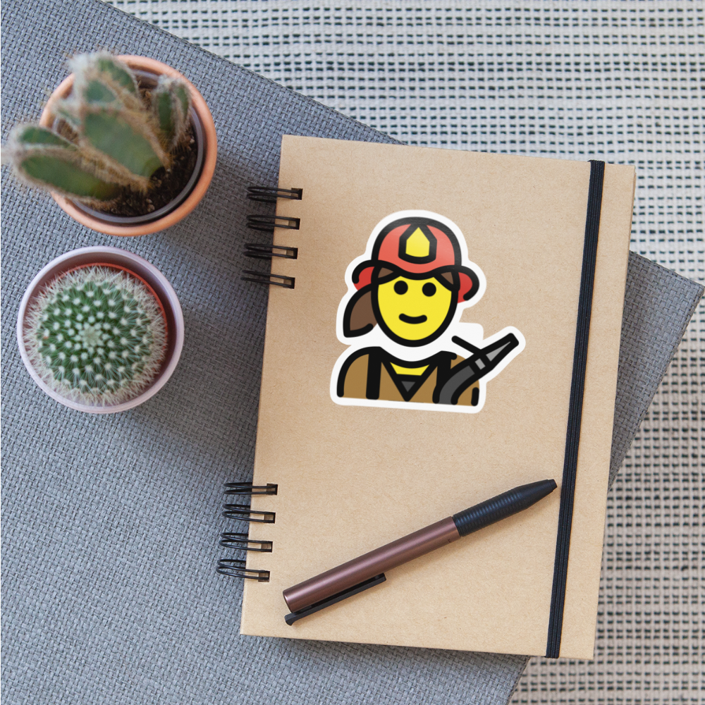 Woman Firefighter Moji Sticker - Emoji.Express - white glossy