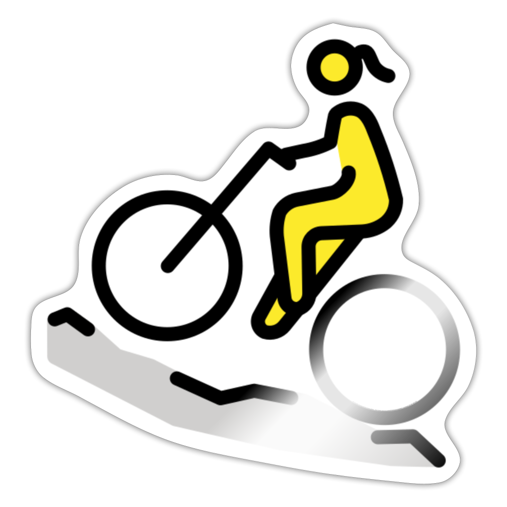 Woman Mountain Biking Moji Sticker - Emoji.Express - white glossy