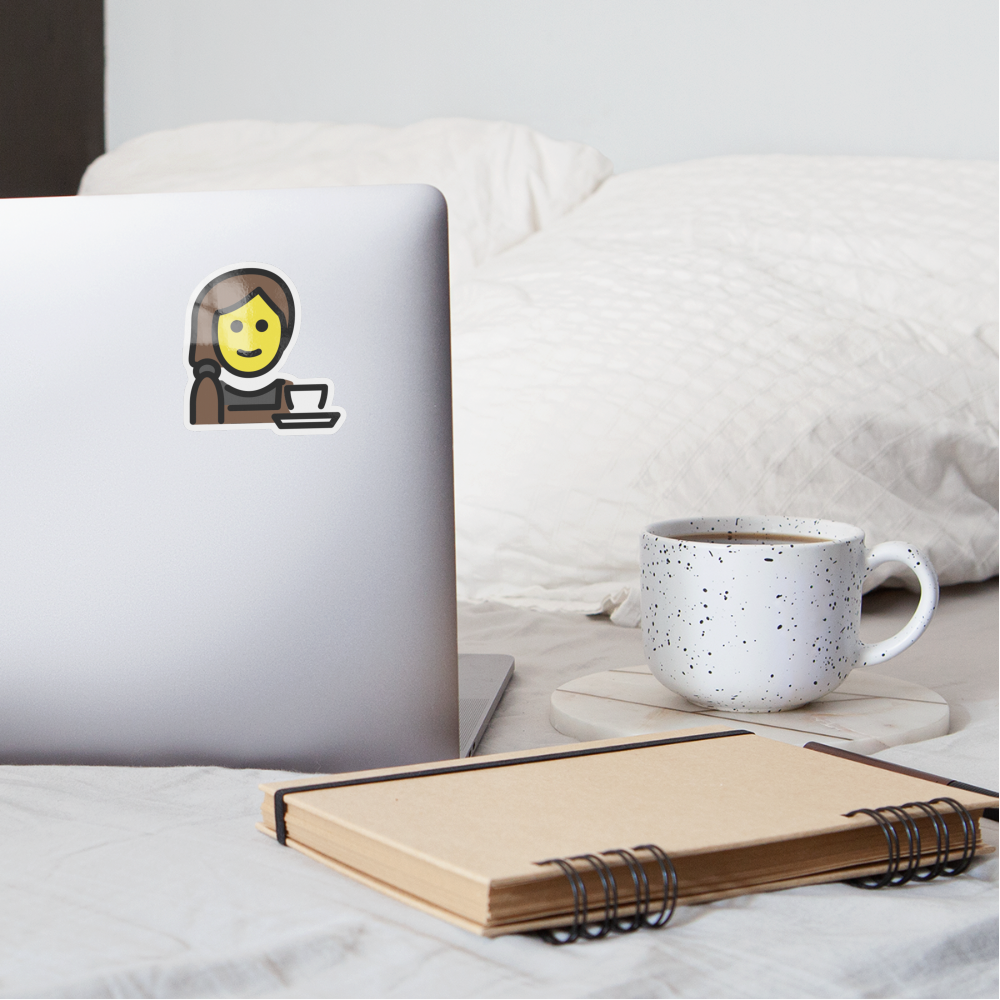 Woman Barista Moji Sticker - Emoji.Express - white glossy