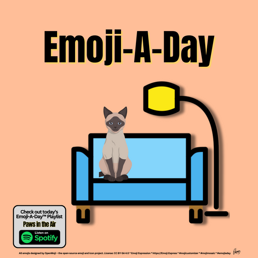 Emoij-A-Day theme with Couch and Lamp emoji with Emry (our siamese mascot) and Paws in the AirSpotify Playlist