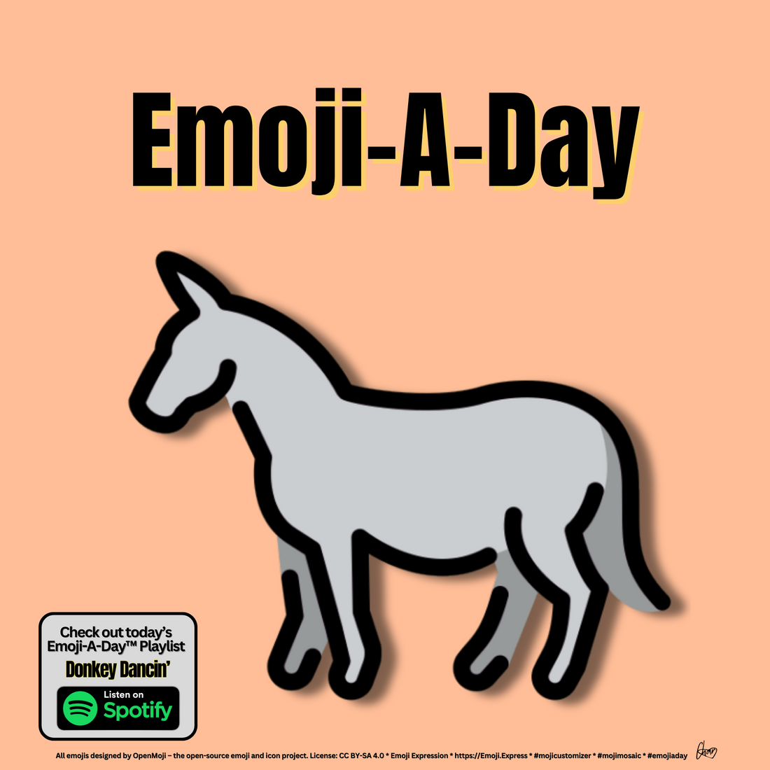 Emoij-A-Day theme with Donkey emoji and Donkey Dancin' Spotify Playlist