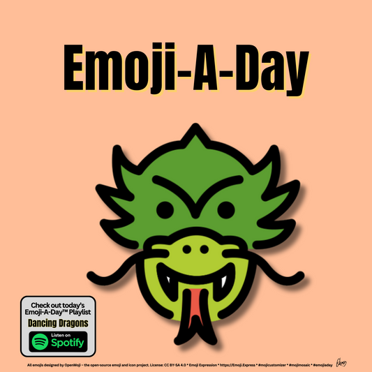 Emoij-A-Day theme with Dragon Face emoji and Dancing Dragons Spotify Playlist