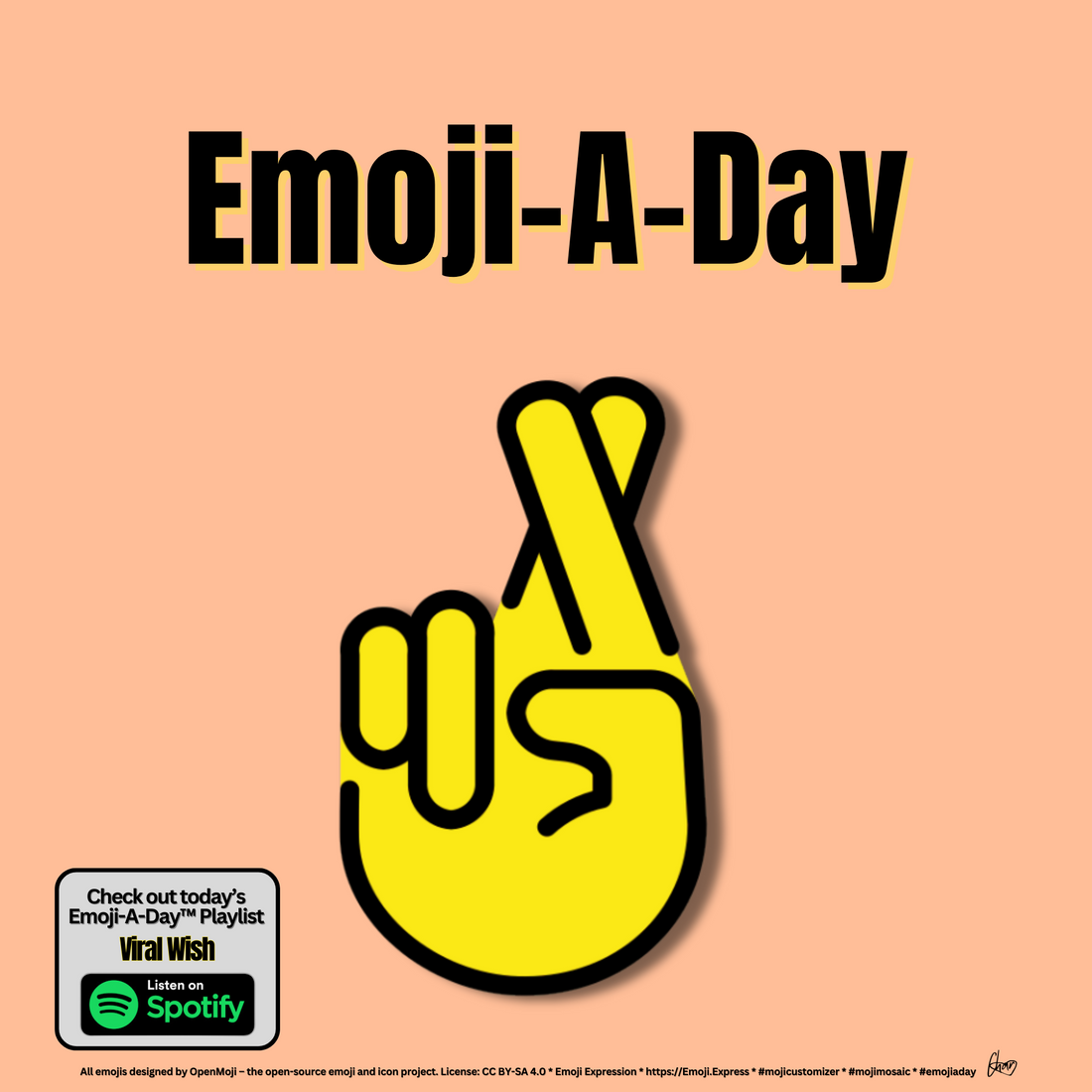 Emoij-A-Day theme with Fingers Crossed emoji and Viral Wish Spotify Playlist
