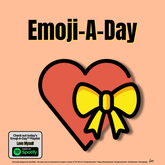 Emoij-A-Day theme with Heart with Ribbon emoji and Love Myself Spotify Playlist