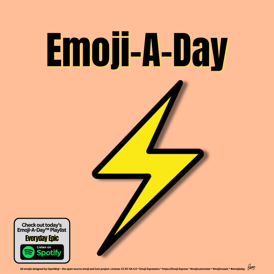 Emoij-A-Day theme with High Voltage emoji and Everyday Epic Spotify Playlist