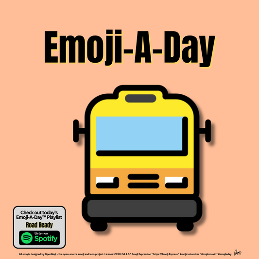 Emoij-A-Day theme with Oncoming Bus emoji and Road Ready Spotify Playlist