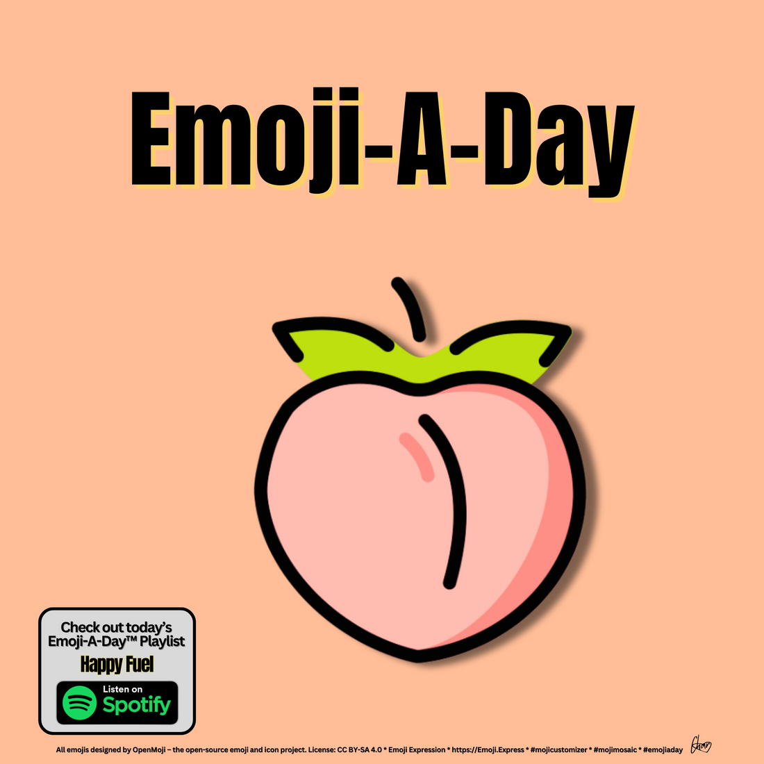 Emoij-A-Day theme with Peach emoji and Happy Fuel Spotify Playlist