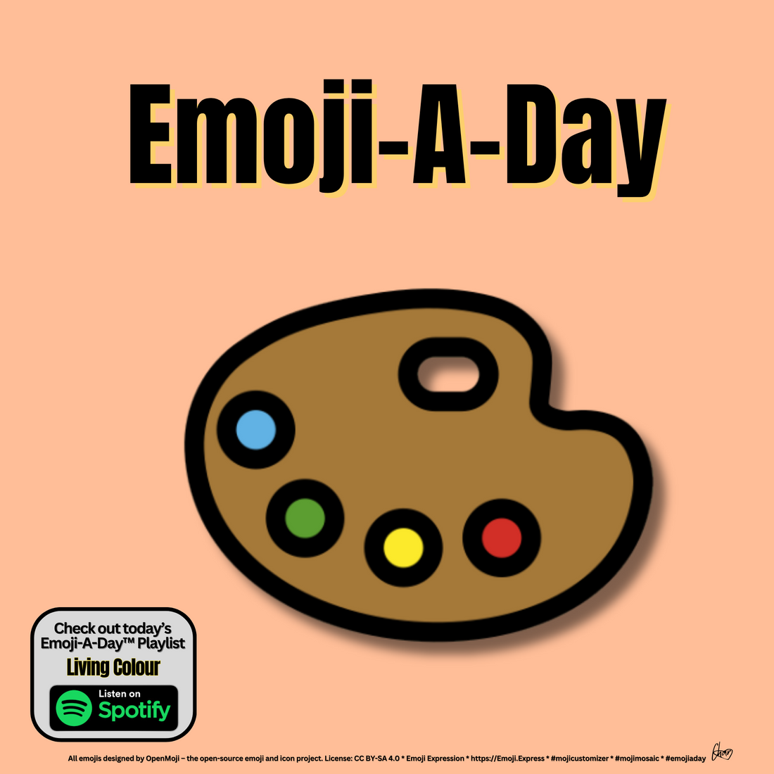 Emoij-A-Day theme with Artist Palette emoji and Living Colour Spotify Playlist