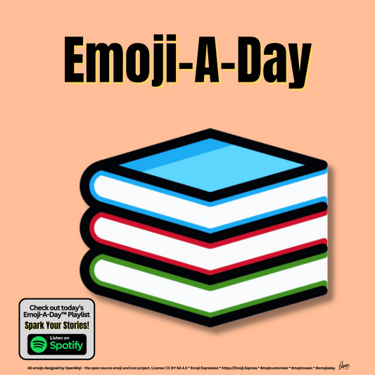 Emoij-A-Day theme with Books emoji and Spark Your Stories! Spotify Playlist