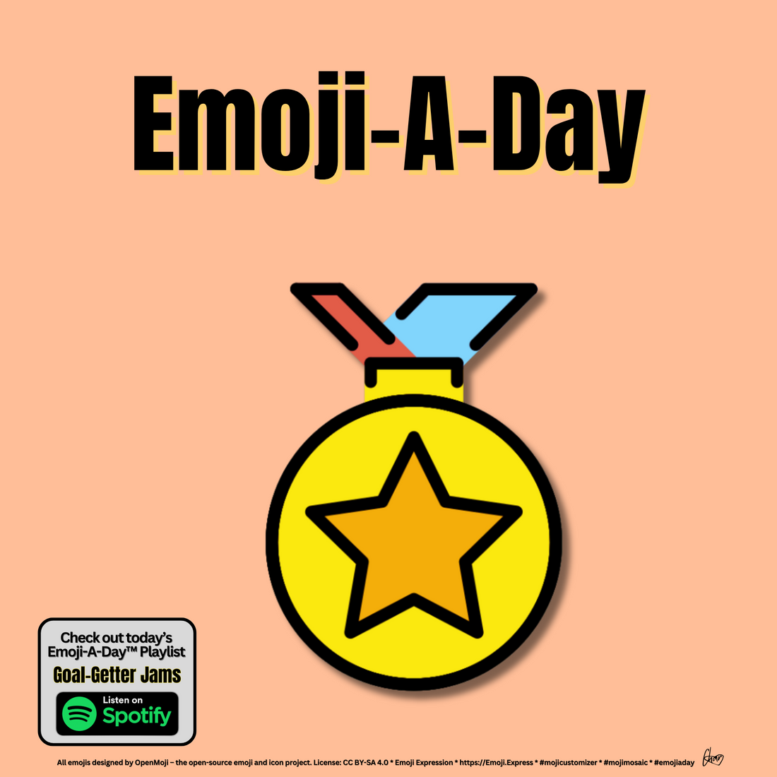 Emoij-A-Day theme with Sports Medal emoji and Goal-Getter Jams Spotify Playlist