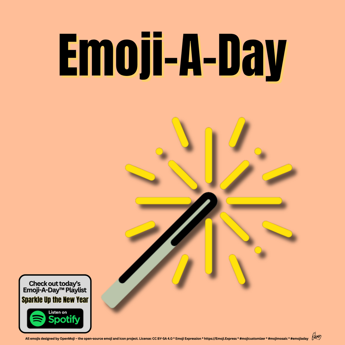 Emoij-A-Day theme with Sparkler emoji and Sparkle Your New Year Spotify Playlist
