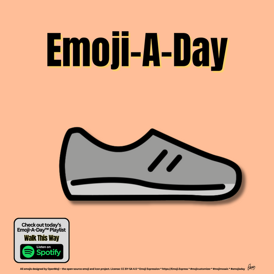 Emoij-A-Day theme with Running Shoe emoji and Walk This Way Spotify Playlist