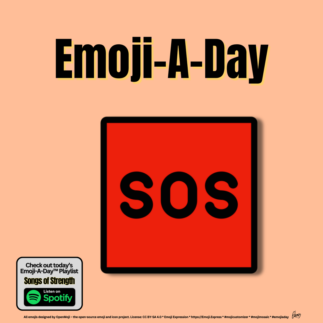 Emoij-A-Day theme with SOS Button emoji and Songs of Strength Spotify Playlist