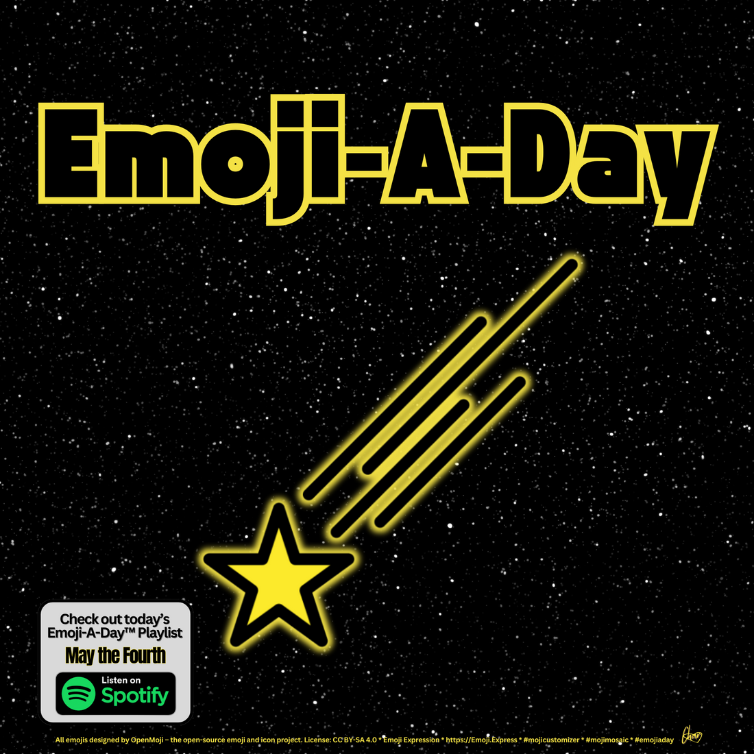 Emoij-A-Day theme with Shooting Star emoji and May the Fourth Spotify Playlist