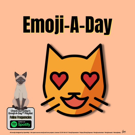 Emoij-A-Day theme with Smiling Cat with Heart-Eyes emoji and Feline Frequencies Spotify Playlist