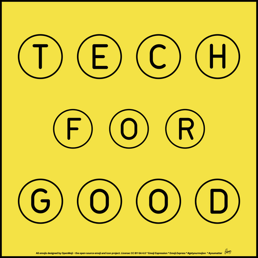 TECH FOR GOOD spelled out using regional indicator lettered emoji on emoji yellow solid background