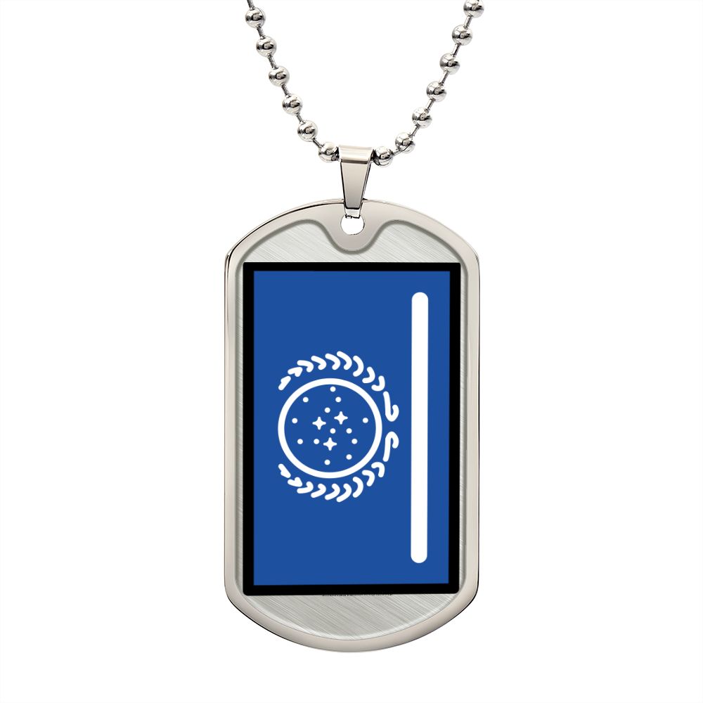 United Federation of Planets Flag (Star Trek) Flag Moji Luxury Military Silver Necklace (Dog Tag)
