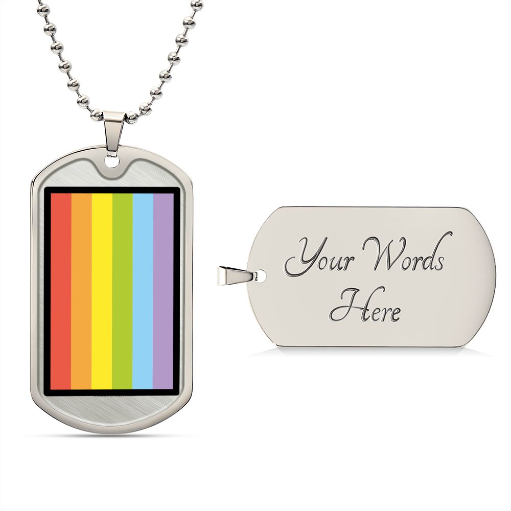 Rainbow Flag Moji Luxury Military Silver Necklace (Dog Tag) Engraved