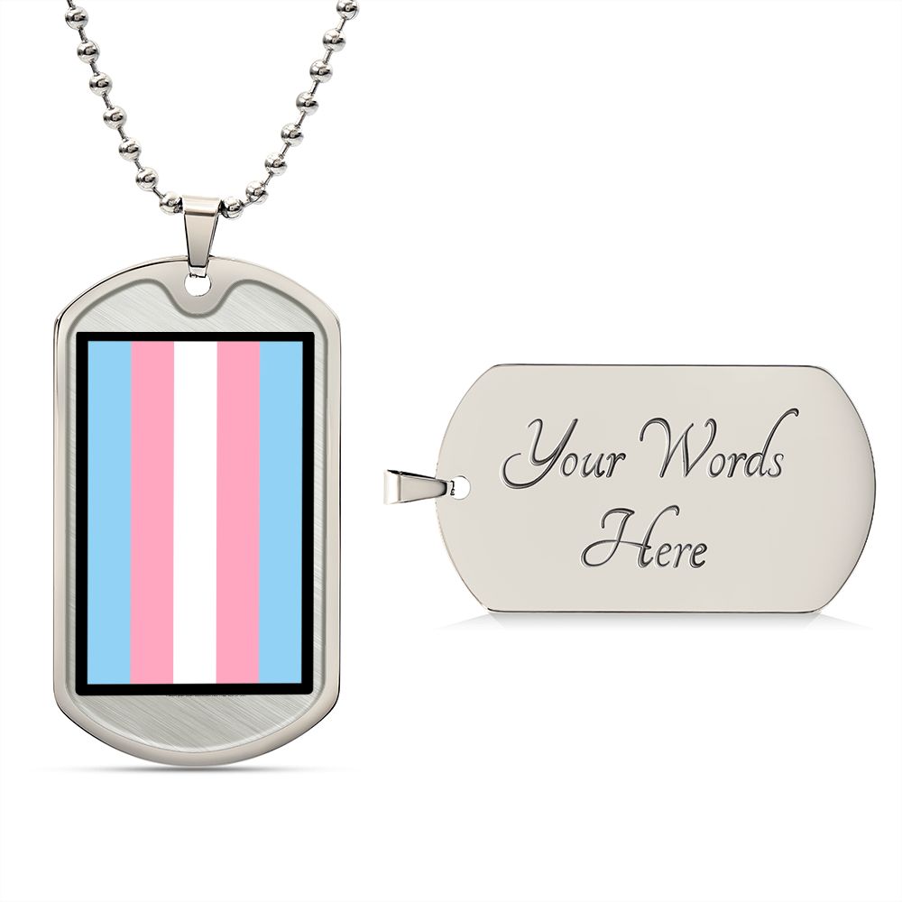 Transgender Flag Moji Luxury Silver Dog Tag Engraved