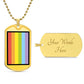 Rainbow Flag Moji Luxury Military Gold Necklace (Dog Tag) Engraved