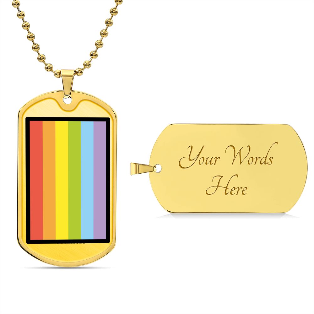 Rainbow Flag Moji Luxury Military Gold Necklace (Dog Tag) Engraved