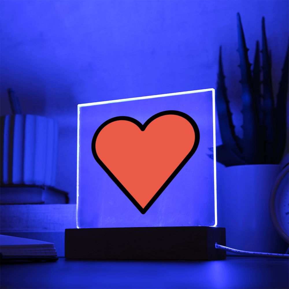 Red Heart Moji Pop Art Plaque Showing LED