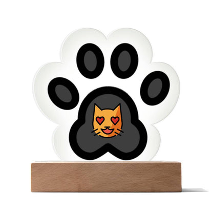 Pawprint Cat with Smiling Heart Eyes Moji Pop Art Plaque - Emoji.Express (LED Available)
