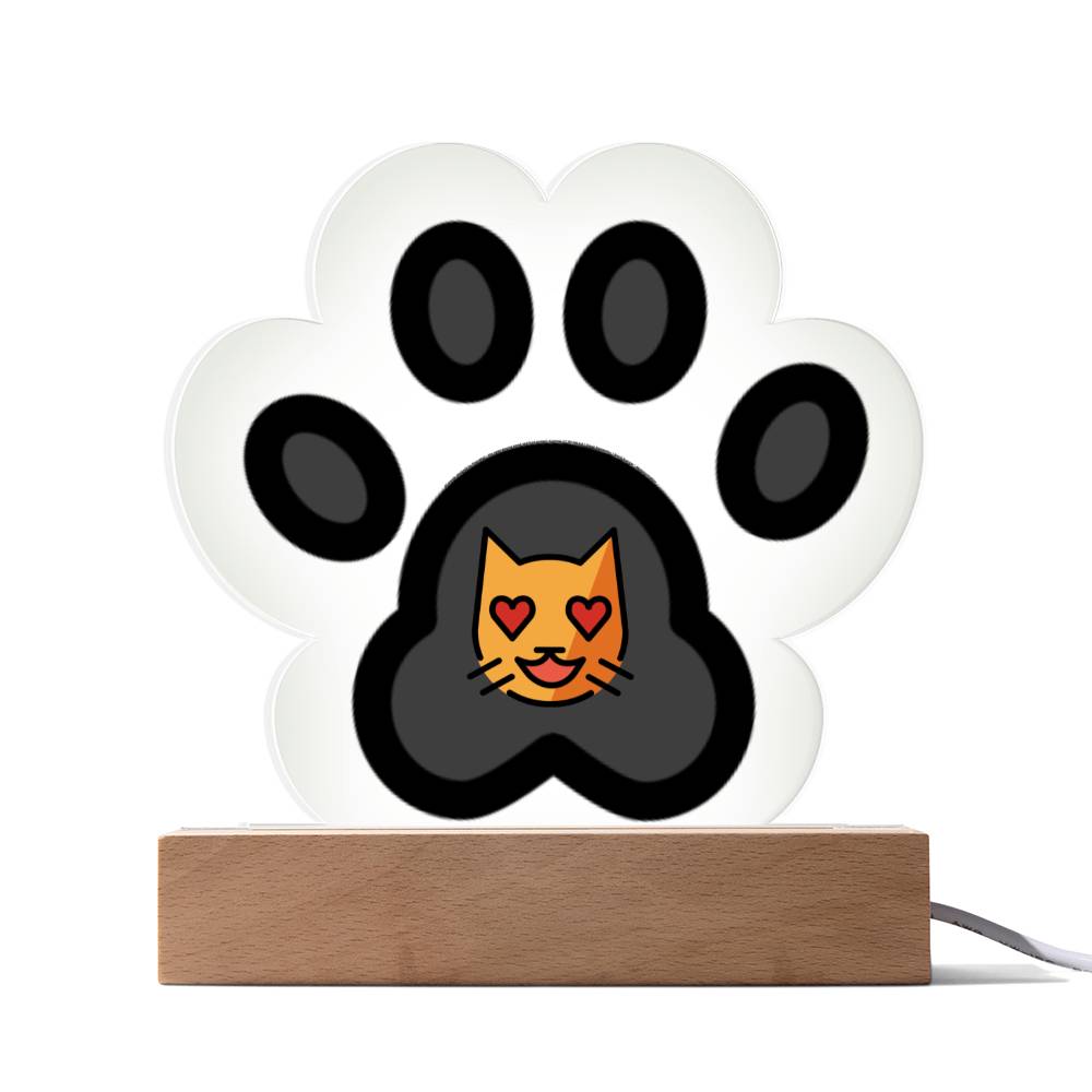 Pawprint Cat with Smiling Heart Eyes Moji Pop Art Plaque - Emoji.Express (LED Available)