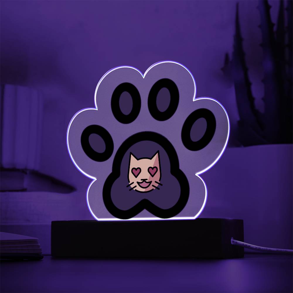 Pawprint Cat with Smiling Heart Eyes Moji Pop Art Plaque - Emoji.Express (LED Available)