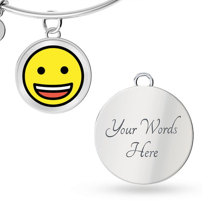 Grinning Face with Big Eyes Luxury  Silver Bangle Engraved