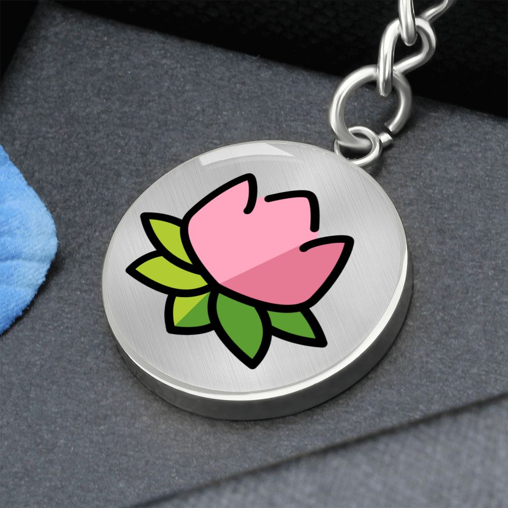 Lotus Moji Circle Silver Keychain