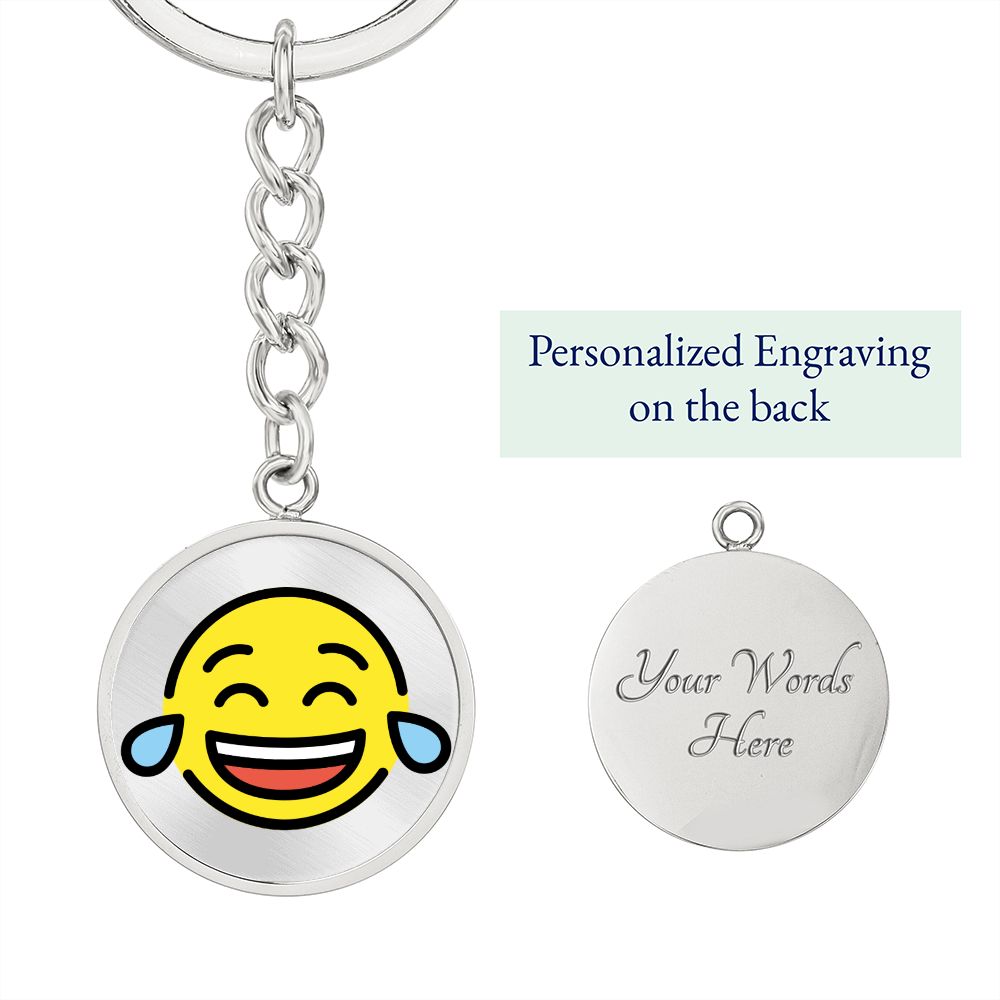 Face with Tears of Joy Silver Key Chain Engraved