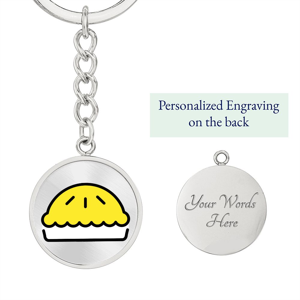 Pie Moji Circle Silver Keychain Engraved