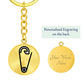 Safety Pin Gold Keychain Engraved