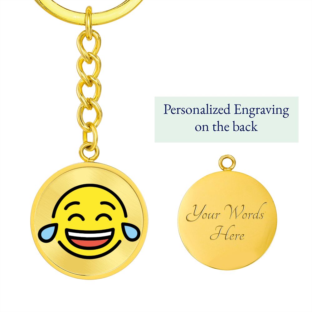 Face with Tears of Joy Gold Key Chain Engraved