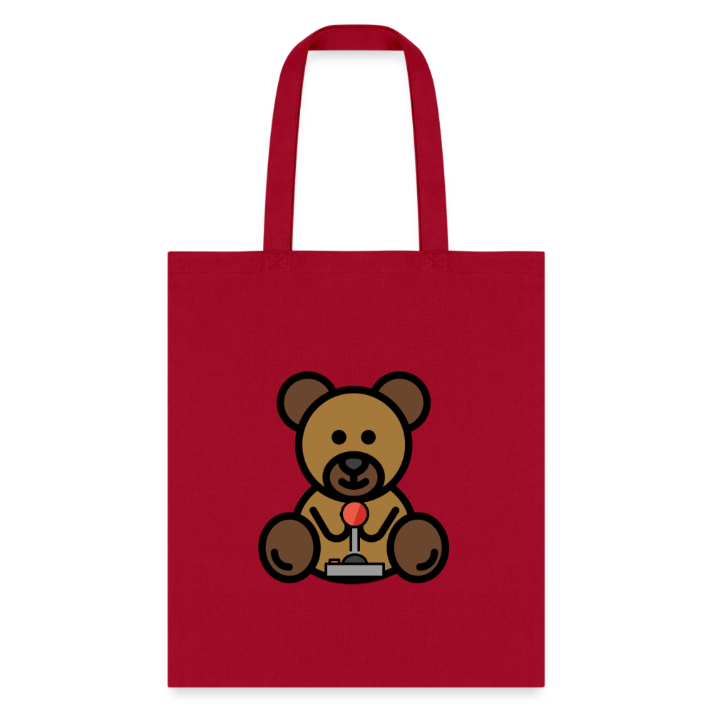 Customizable Teddy Bear + Joy Stick Moji L Canvas Tote Bag (15x14) - Emoji.Express - red