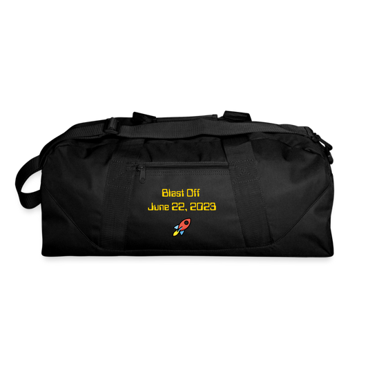 Customizable Rocket Moji + Text (Four-Sided Print) Recycled Duffel Bag - black