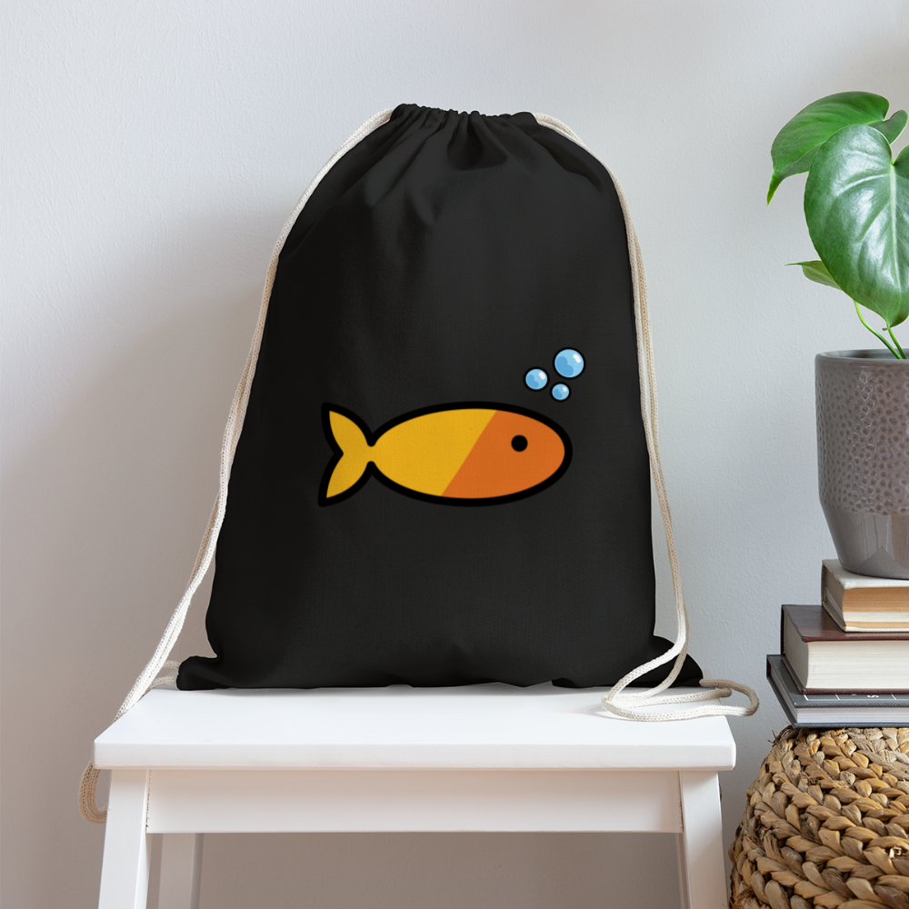 Customizable Goldfish + Bubbles Moji Draw String Back Pack (18x14) - Emoji.Express - black
