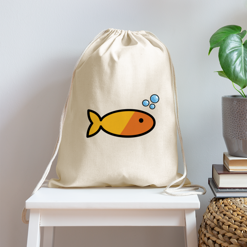 Customizable Goldfish + Bubbles Moji Draw String Back Pack (18x14) - Emoji.Express - natural