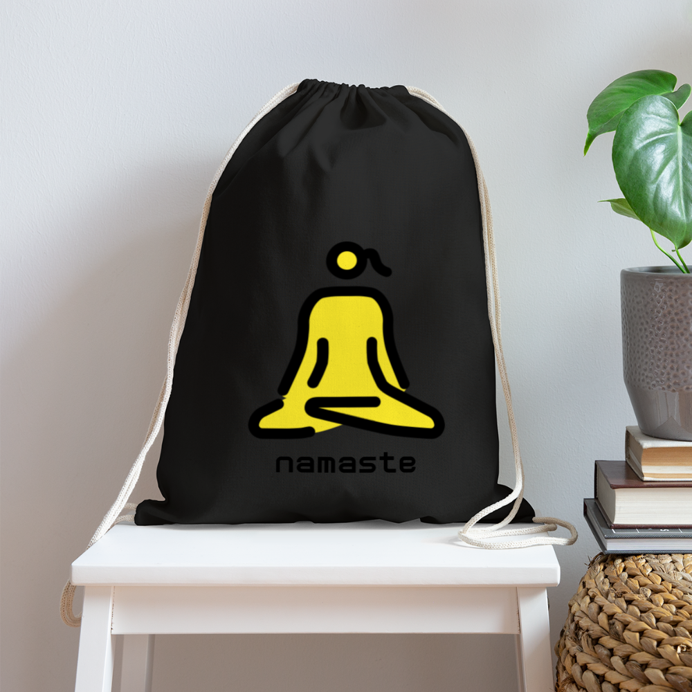 Customizable Woman in Lotus Position Moji + Namaste Text Drawstring Back Pack (18x14) - Emoji.Express - black