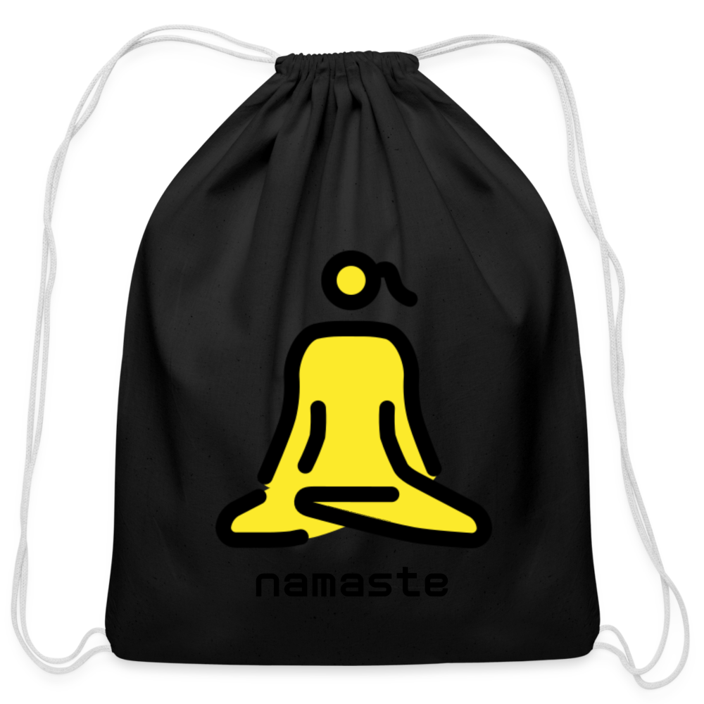 Customizable Woman in Lotus Position Moji + Namaste Text Drawstring Back Pack (18x14) - Emoji.Express - black