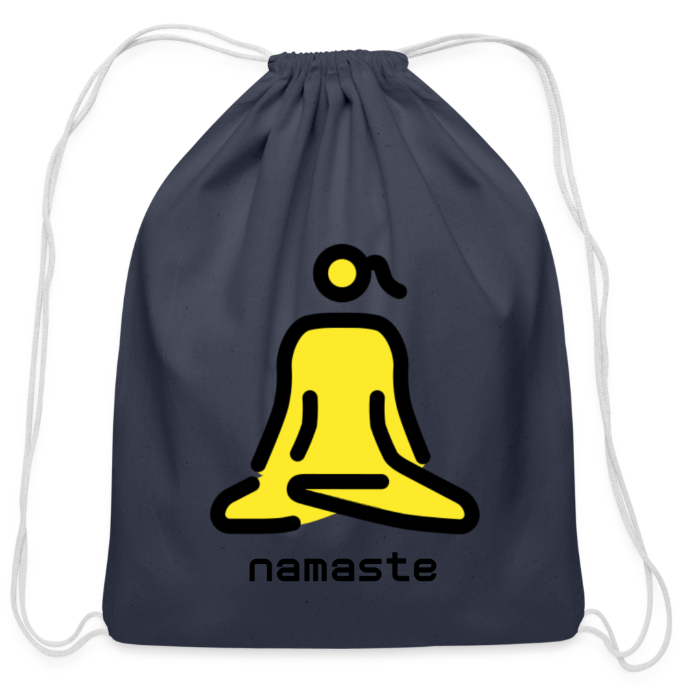 Customizable Woman in Lotus Position Moji + Namaste Text Drawstring Back Pack (18x14) - Emoji.Express - navy