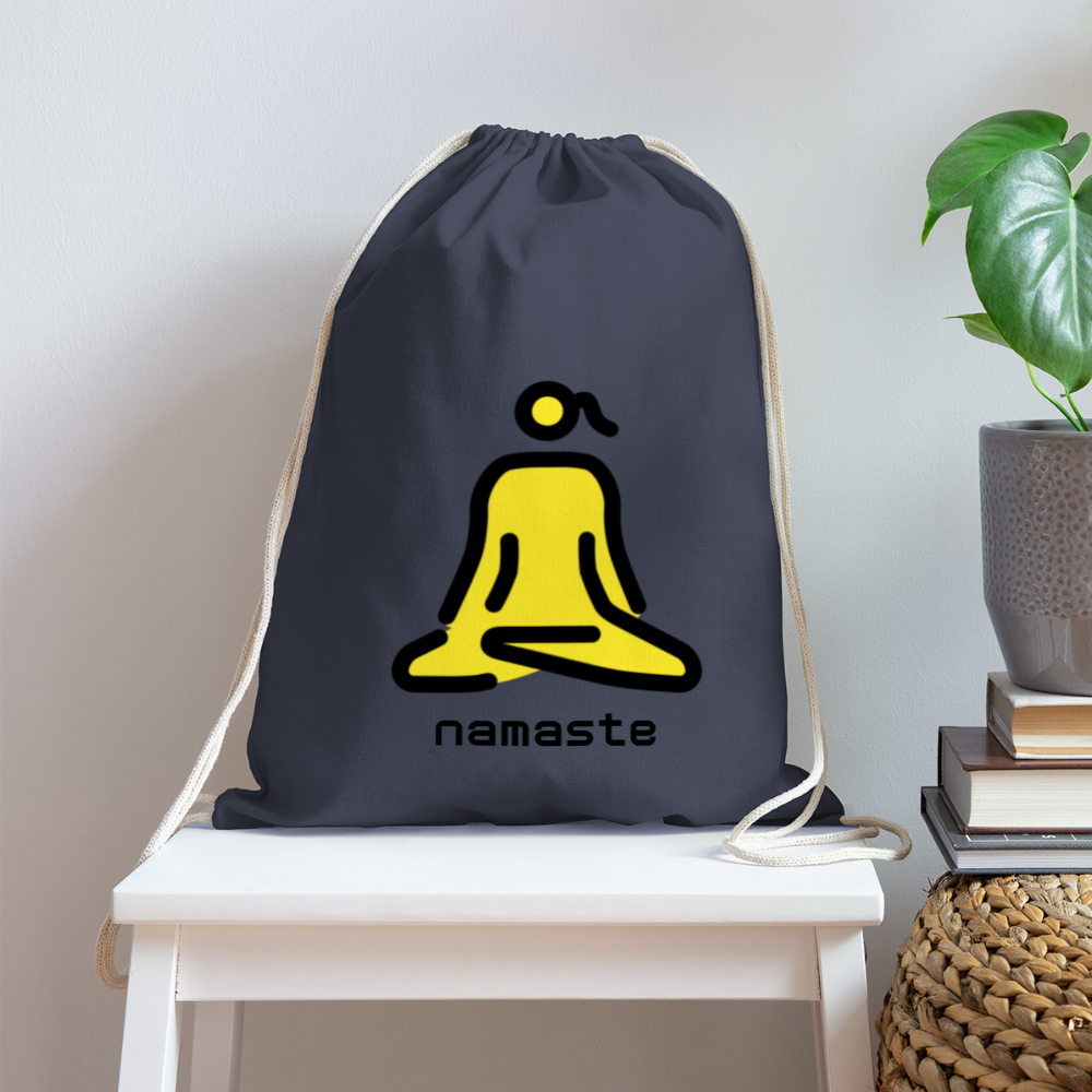 Customizable Woman in Lotus Position Moji + Namaste Text Drawstring Back Pack (18x14) - Emoji.Express - navy