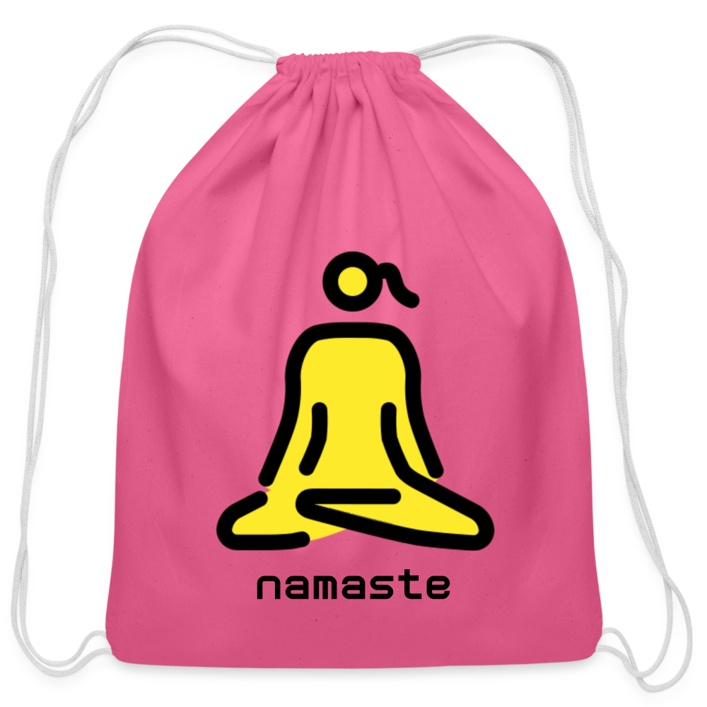 Customizable Woman in Lotus Position Moji + Namaste Text Drawstring Back Pack (18x14) - Emoji.Express - pink
