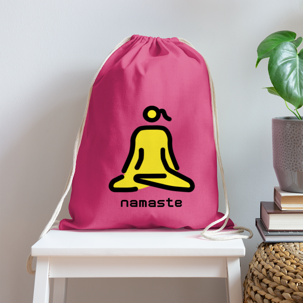 Customizable Woman in Lotus Position Moji + Namaste Text Drawstring Back Pack (18x14) - Emoji.Express - pink