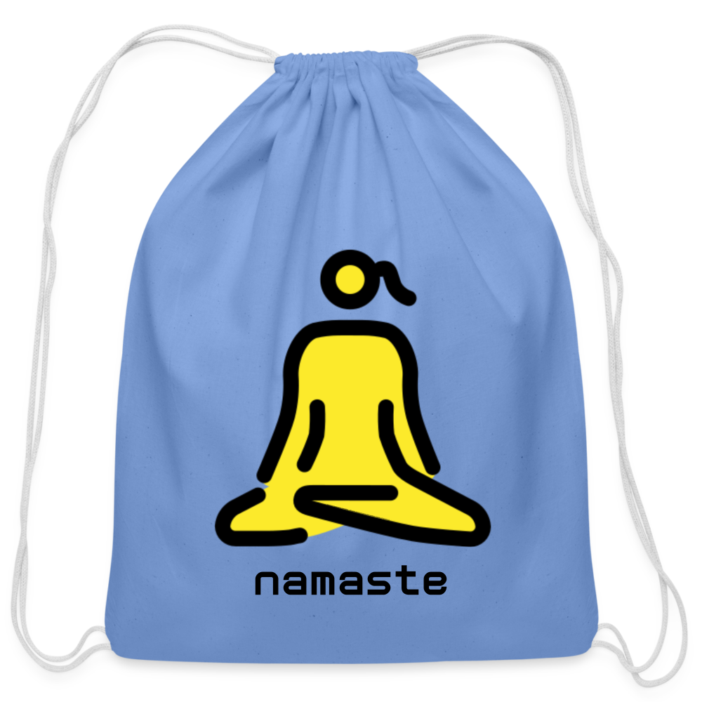 Customizable Woman in Lotus Position Moji + Namaste Text Drawstring Back Pack (18x14) - Emoji.Express - carolina blue