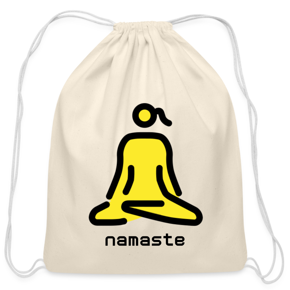 Customizable Woman in Lotus Position Moji + Namaste Text Drawstring Back Pack (18x14) - Emoji.Express - natural